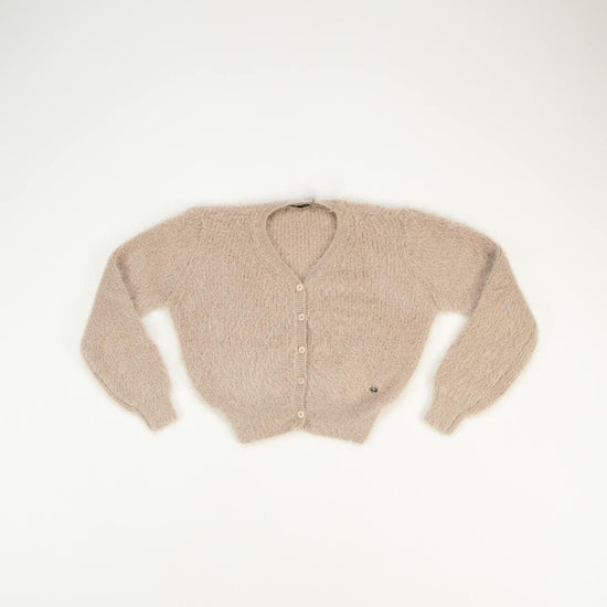 FUZZY BUTTON KNIT CARDIGAN BEIGE