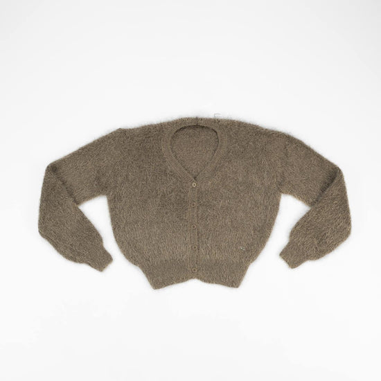 FUZZY BUTTON KNIT CARDIGAN KHAKI