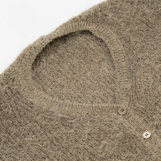 FUZZY BUTTON KNIT CARDIGAN KHAKI