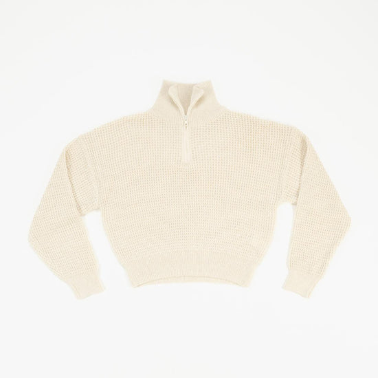 HALF ZIP-UP WAFFLE KNIT CREAM