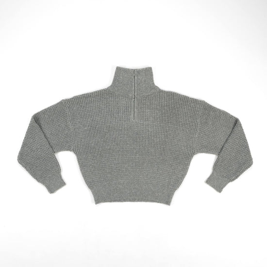 HALF ZIP-UP WAFFLE KNIT MELANGE GREY