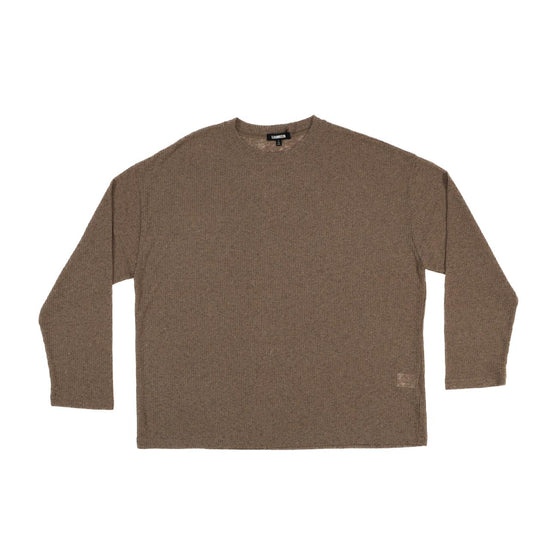 MENS LINEN BLEND LONG SLEEVE T-SHIRT DARK BROWN