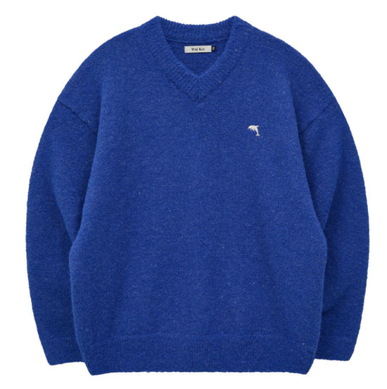 DOLPHIN HAIRY V NECK KNIT BLUE