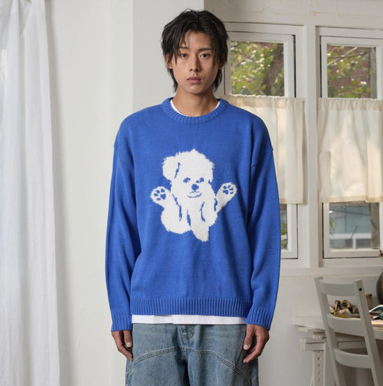 HAIRY MALTESE GRAPHIC KNIT BLUE