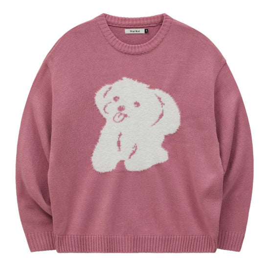 HAIRY MALTESE GRAPHIC KNIT PINK