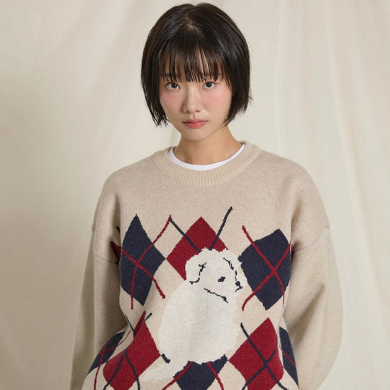 MALTESE ARGYLE CREWNECK KNIT OATMEAL