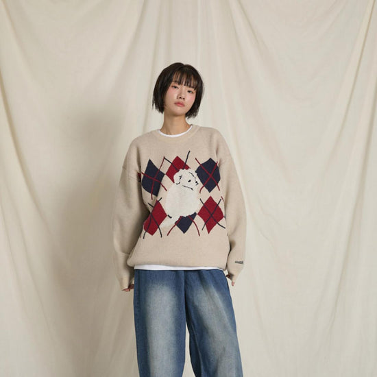 MALTESE ARGYLE CREWNECK KNIT OATMEAL