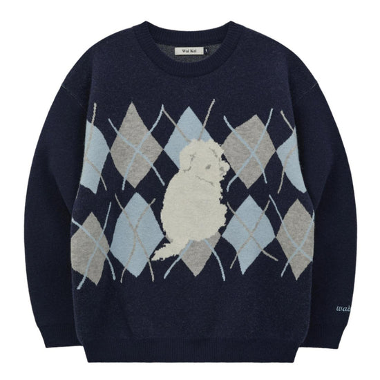 MALTESE ARGYLE CREWNECK KNIT NAVY