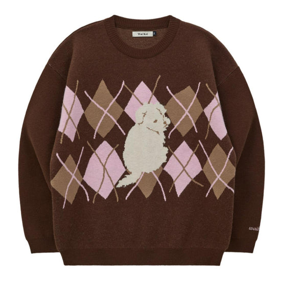 MALTESE ARGYLE CREWNECK KNIT BROWN