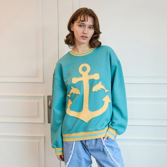 MARINE APLIQUE VINTAGE SWEATSHIRTS SKY BLUE