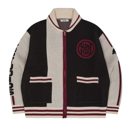 SPORTY LOGO ZIP-UP CARDIGAN BEIGE