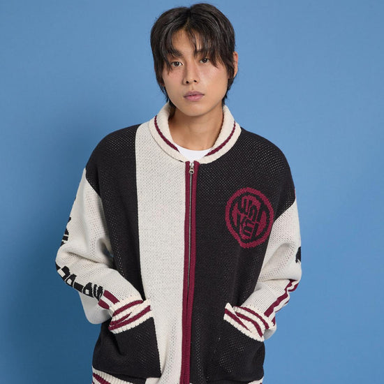 SPORTY LOGO ZIP-UP CARDIGAN BEIGE