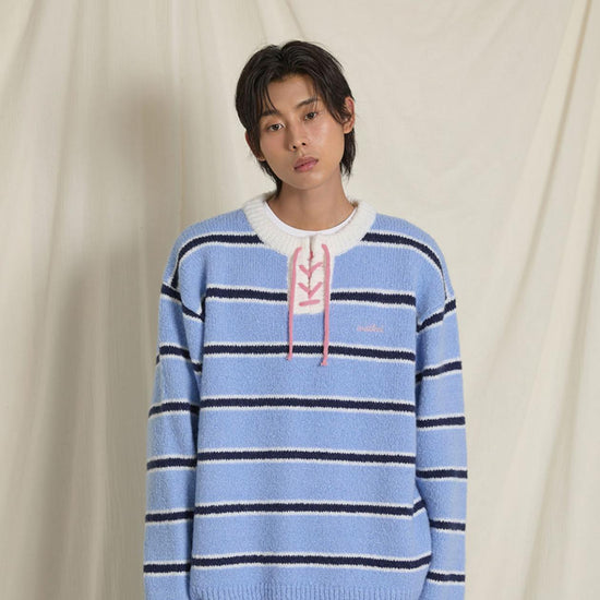 STRIPE BOUCLE KNIT SKY BLUE