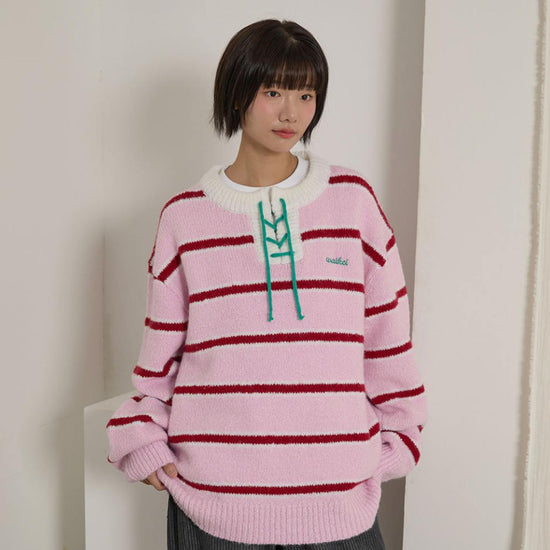 STRIPE BOUCLE KNIT PINK