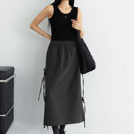 SIDE RIBBON SNOW SKIRT CHARCOAL