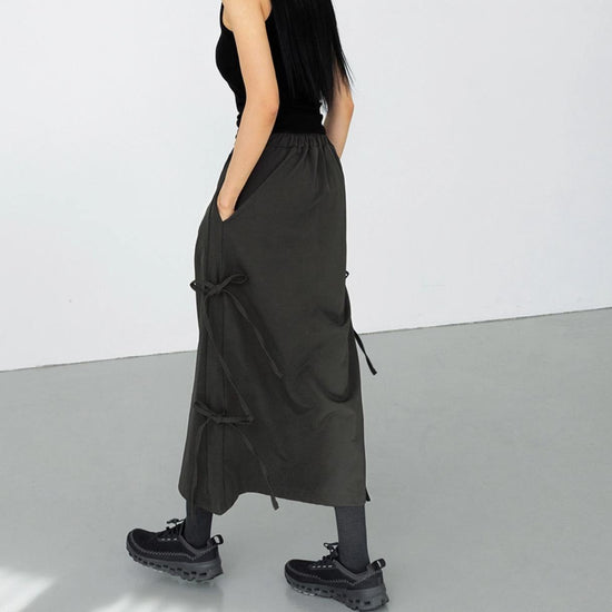 SIDE RIBBON SNOW SKIRT CHARCOAL