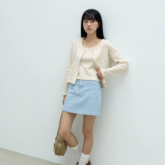 LABEL PUNCHED CARDIGAN SET IVORY