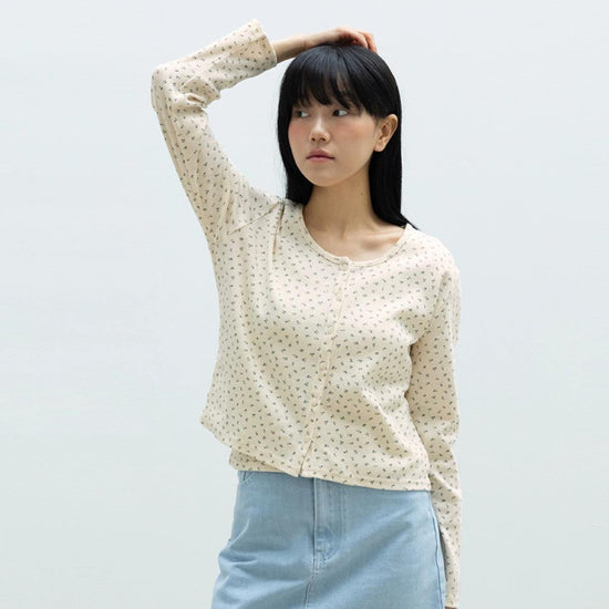 LABEL PUNCHED CARDIGAN SET IVORY