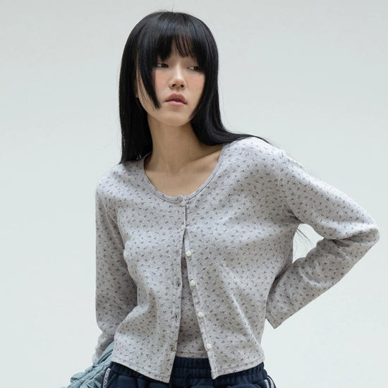 LABEL PUNCHED CARDIGAN SET MELANGE GREY
