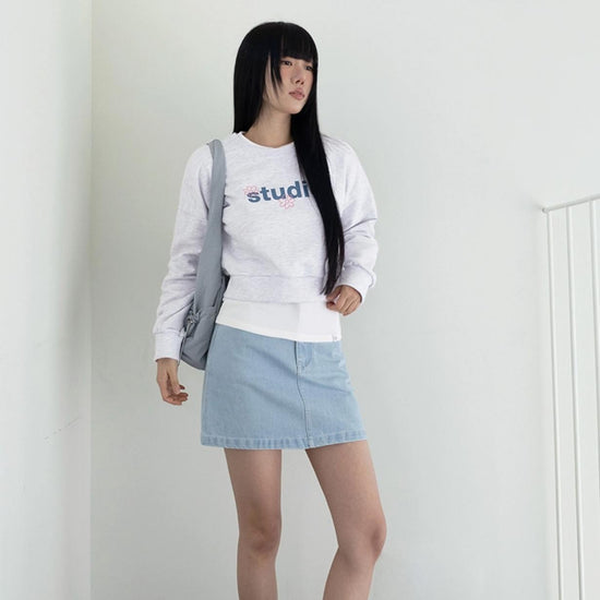 FLOWER CROP SWEATSHIRT MELANGE IVORY