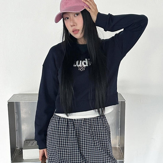 FLOWER CROP SWEATSHIRT NAVY
