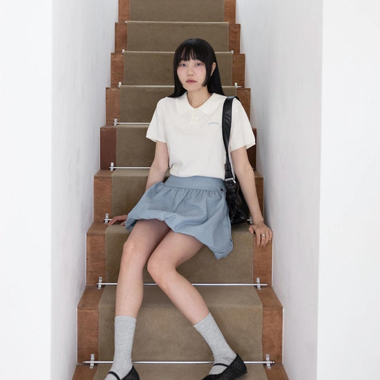 SHORT SLEEVE EMBROIDERED POLO KNIT IVORY