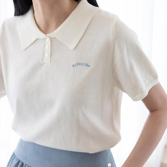SHORT SLEEVE EMBROIDERED POLO KNIT L/BLUE
