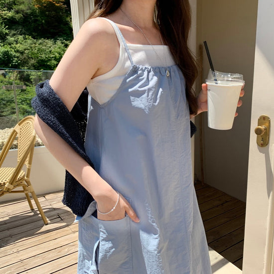 CARGO BOX SLEEVELESS DRESS BLUE