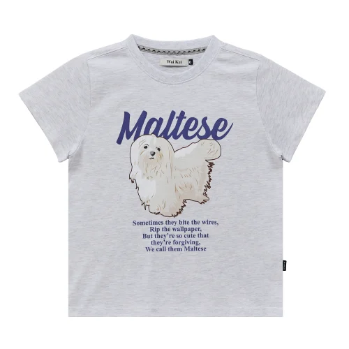 MALTESE ILLUSTRATION HALF SLEEVE T-SHIRT LIGHT GREY