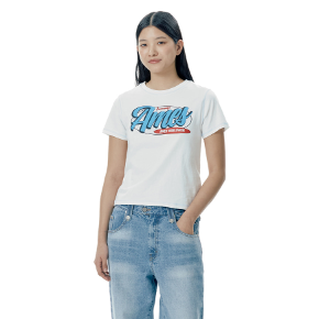 COLOR STITCH CROP TEE WHITE