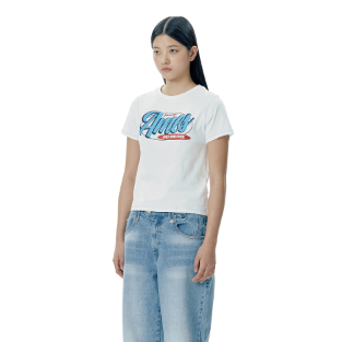 COLOR STITCH CROP TEE WHITE
