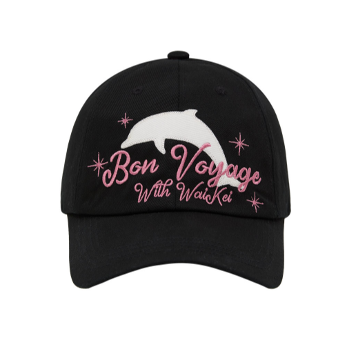 BON VOYAGE DOLPHIN APPLIQUE BALL CAP BLACK
