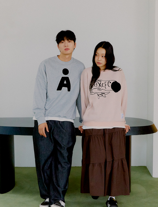 ALAND FISH LOGO JACQUARD KNIT PULLOVER PINK
