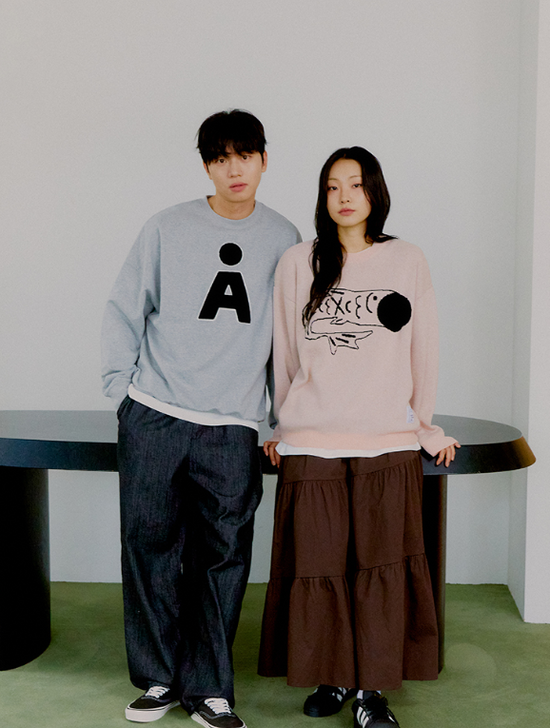 ALAND FISH LOGO JACQUARD KNIT PULLOVER PINK