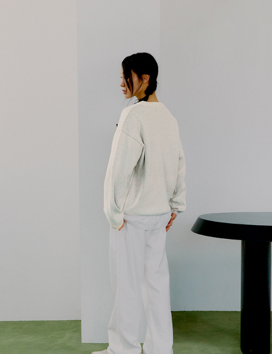 ALAND FISH LOGO JACQUARD KNIT PULLOVER CREAM