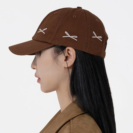 RIBBON COTTON BALL CAP BROWN