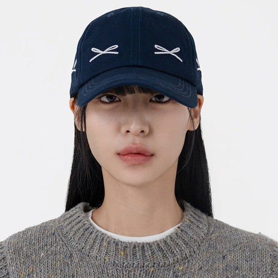 RIBBON COTTON BALL CAP NAVY