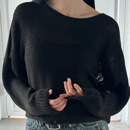 DAMAGED BOAT-NECK KNIT BLACK