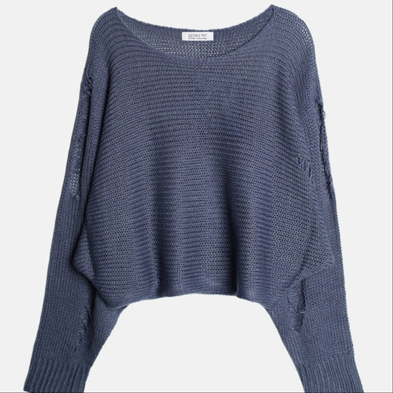 DAMAGED BOAT-NECK KNIT DARK BLUE