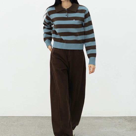 BOLD STRIPE COLLAR KNIT BROWN