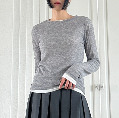 SHEER LAYERED T-SHIRT MELANGE GREY