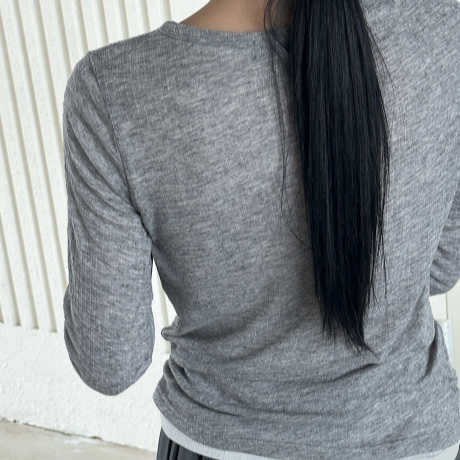 SHEER LAYERED T-SHIRT MELANGE GREY