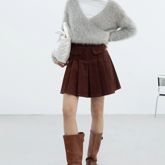TWO POCKET CORDUROY MINI SKIRT BROWN