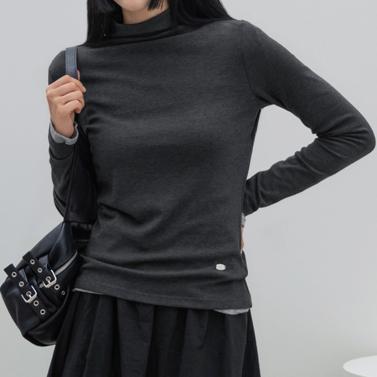 BASIC TURTLENECK KNIT TOP CHARCOAL