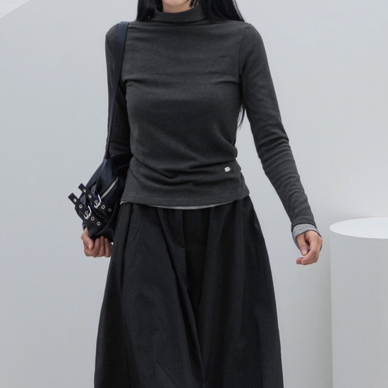 BASIC TURTLENECK KNIT TOP CHARCOAL