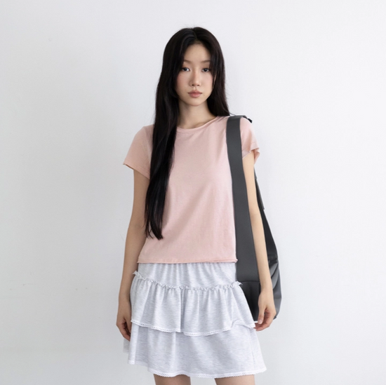BACK LOGO CUTTING T-SHIRT LIGHT PINK