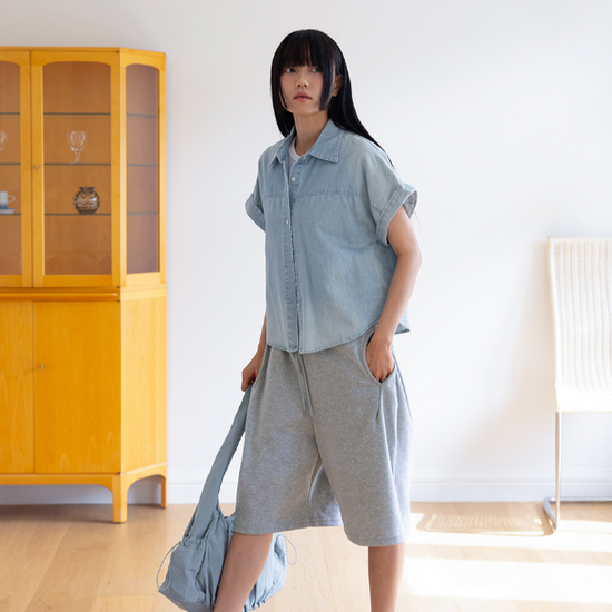 DENIM SHORT SLEEVE SHIRT LIGHT BLUE