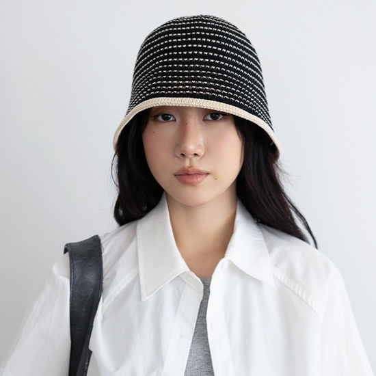TWO-TONE STRIPE BUCKET HAT BLACK