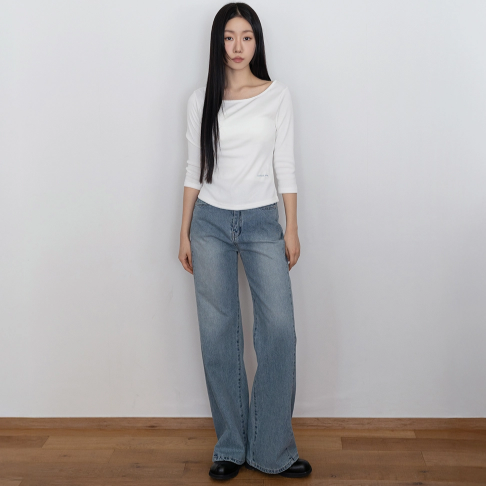 SIDE SPLIT WIDE DENIM PANTS BLUE