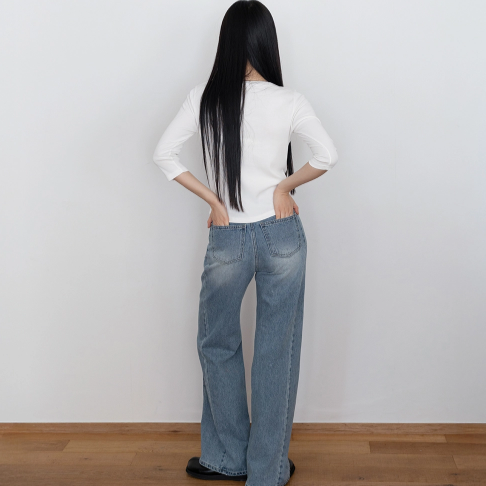 SIDE SPLIT WIDE DENIM PANTS BLUE